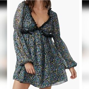 Free People Pennie Printed Babydoll Mini Dress